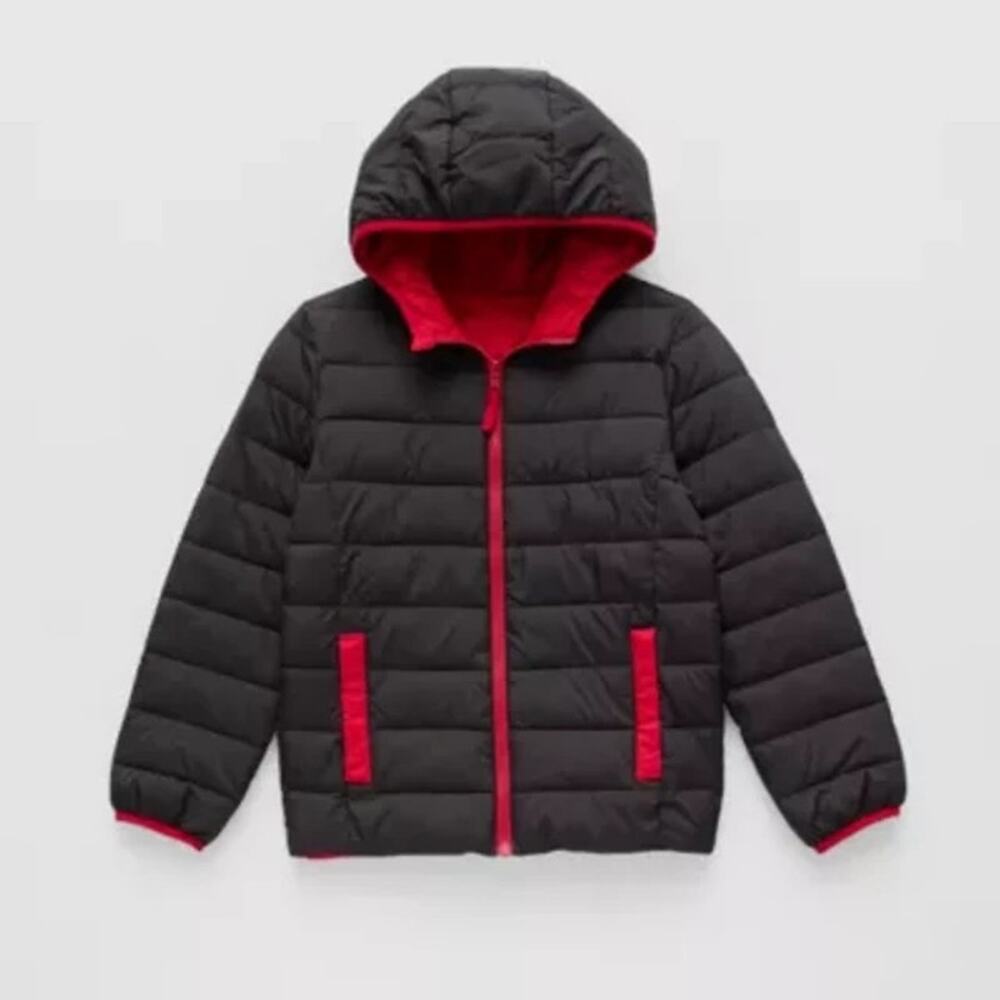 Thereabouts Little & Big Kid Boys Midweight Puffer Jacket Black/Red XS 6/7